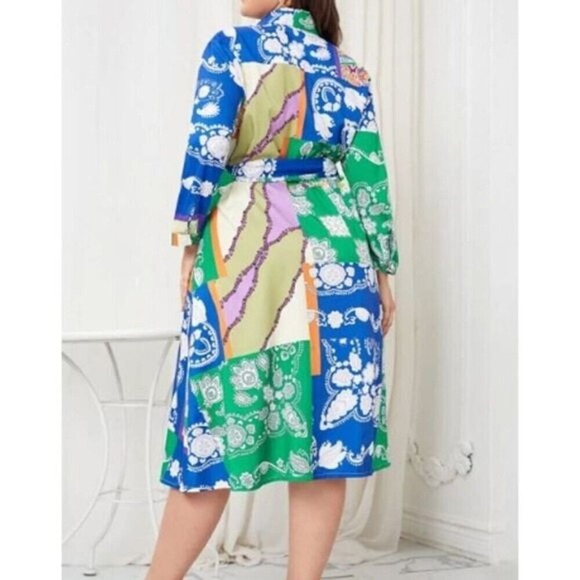 Abstract‎ Floral Print Belted Shirt Dress | Sample | XLarge | NWT SKU75 - Picture 3 of 8